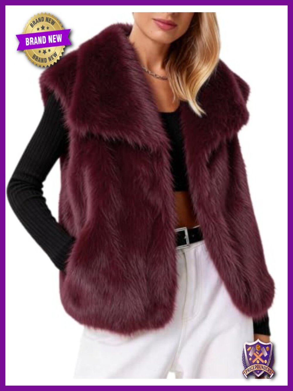 Womens Faux Fur Vest Sleeveless Cropped Lapel Fluffy Winter Jacket